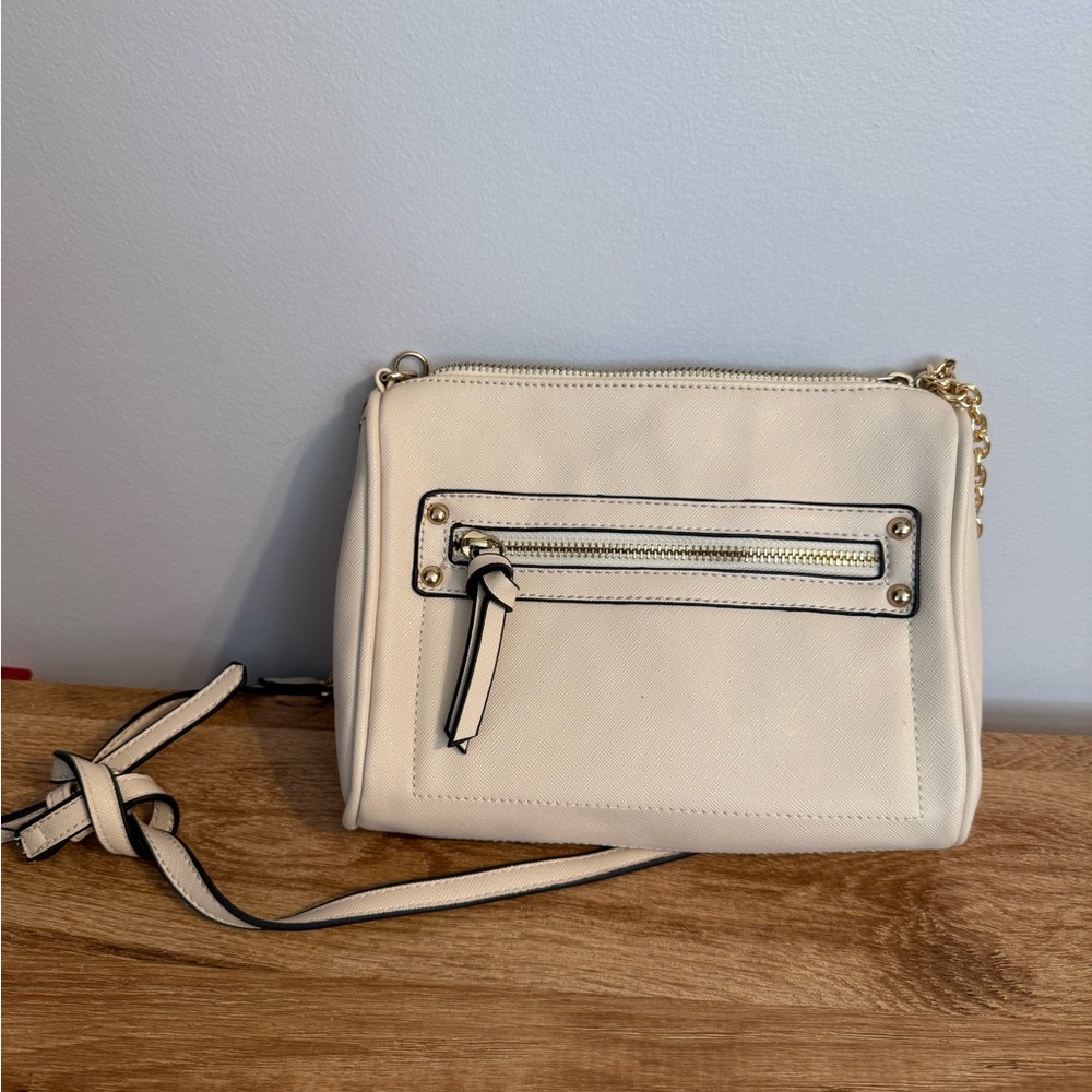 Attention Cream Crossbody Bag with Gold Accents